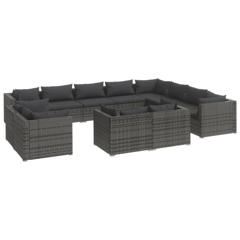 12 Piece Garden Lounge Set with Cushions Grey Poly Rattan Payday Deals