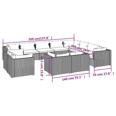 12 Piece Garden Lounge Set with Cushions Grey Poly Rattan Payday Deals