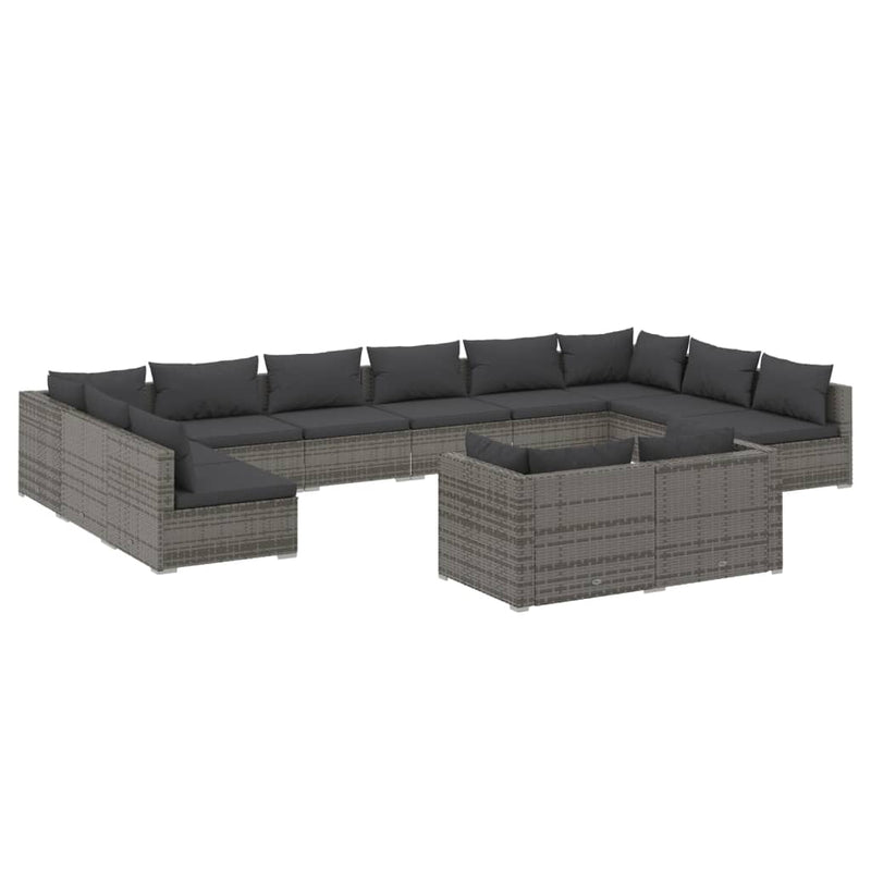 12 Piece Garden Lounge Set with Cushions Grey Poly Rattan Payday Deals
