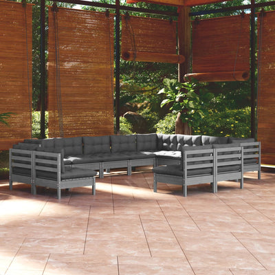 12 Piece Garden Lounge Set with Cushions Grey Solid Pinewood Payday Deals