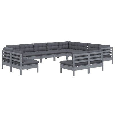 12 Piece Garden Lounge Set with Cushions Grey Solid Pinewood Payday Deals