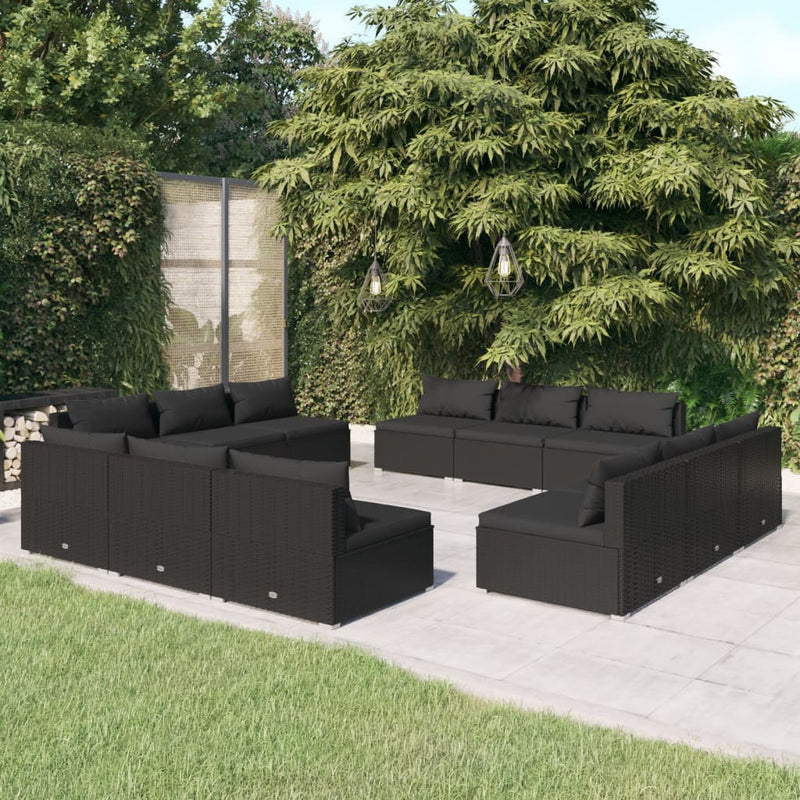 12 Piece Garden Lounge Set with Cushions Poly Rattan Black Payday Deals