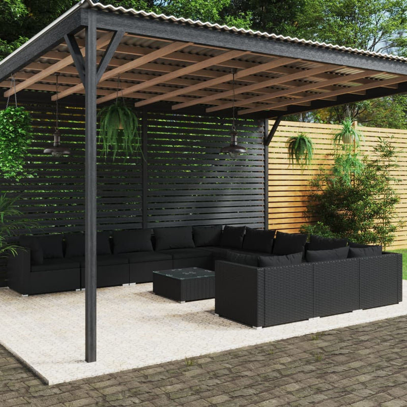 12 Piece Garden Lounge Set with Cushions Poly Rattan Black Payday Deals