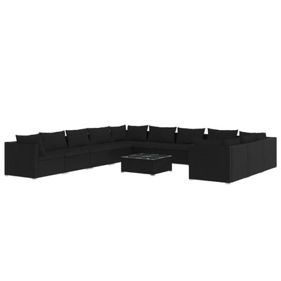 12 Piece Garden Lounge Set with Cushions Poly Rattan Black Payday Deals