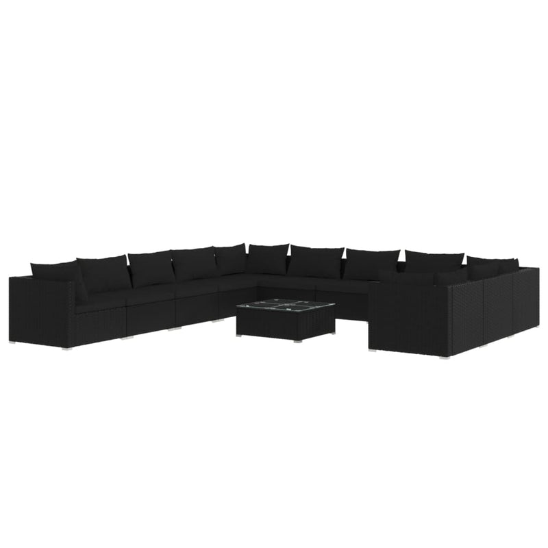 12 Piece Garden Lounge Set with Cushions Poly Rattan Black Payday Deals