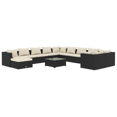 12 Piece Garden Lounge Set with Cushions Poly Rattan Black Payday Deals