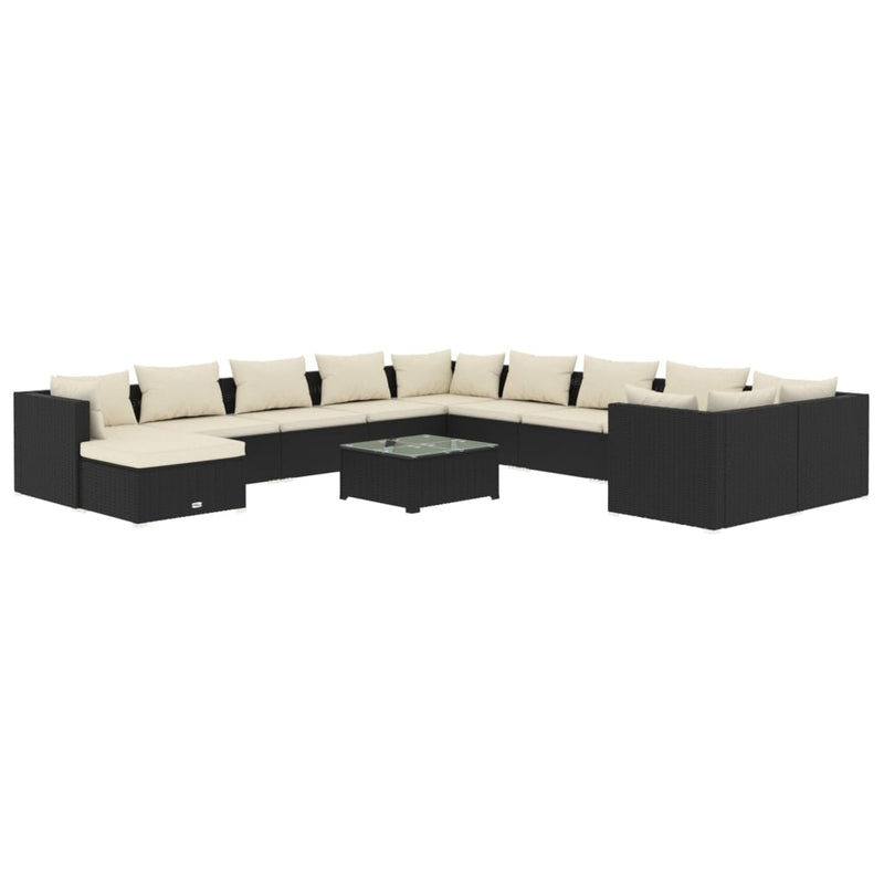12 Piece Garden Lounge Set with Cushions Poly Rattan Black Payday Deals