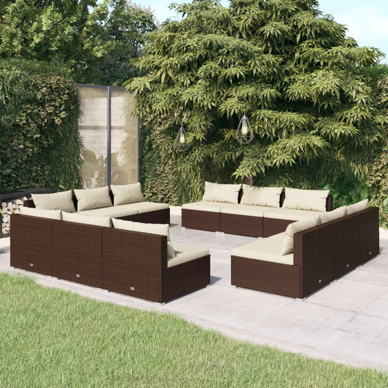 12 Piece Garden Lounge Set with Cushions Poly Rattan Brown Payday Deals