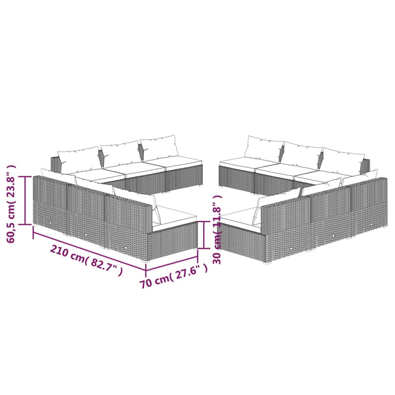 12 Piece Garden Lounge Set with Cushions Poly Rattan Brown Payday Deals