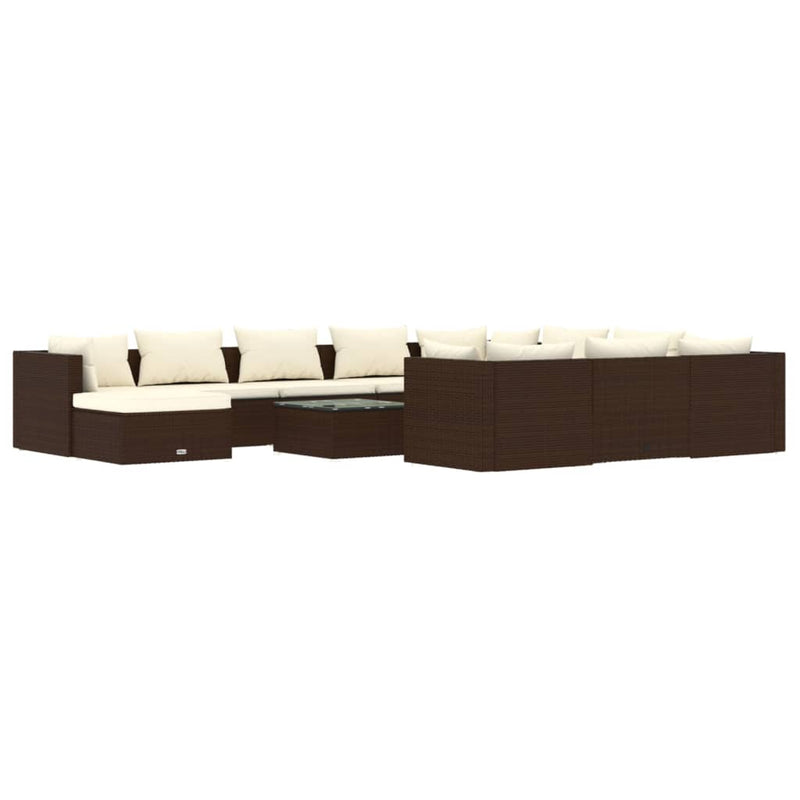 12 Piece Garden Lounge Set with Cushions Poly Rattan Brown Payday Deals
