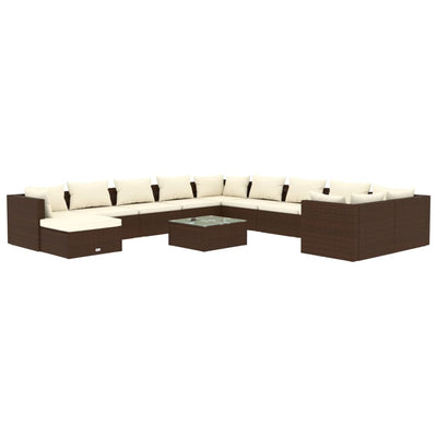 12 Piece Garden Lounge Set with Cushions Poly Rattan Brown Payday Deals