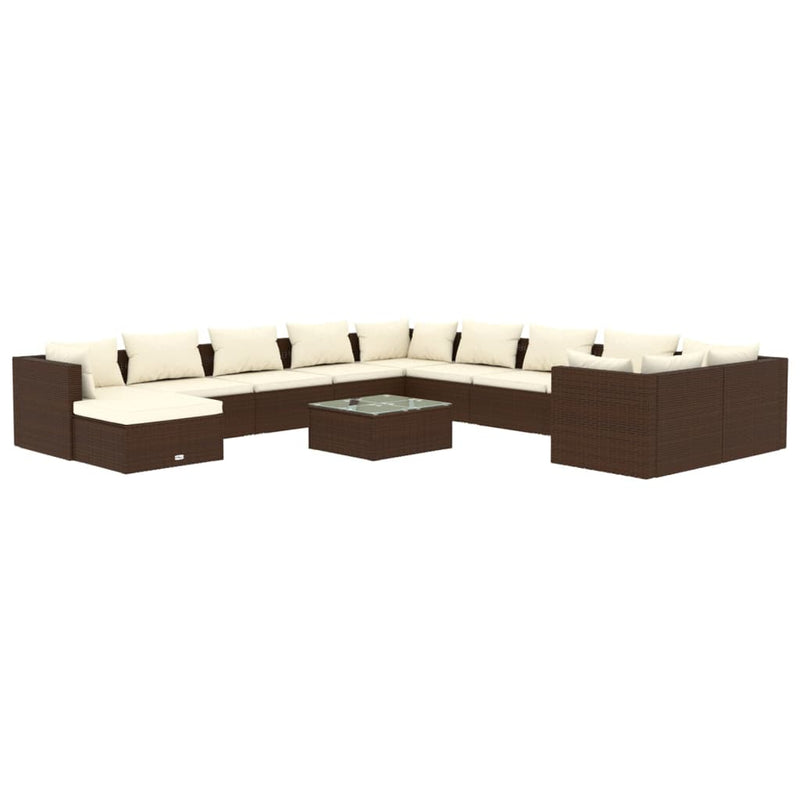 12 Piece Garden Lounge Set with Cushions Poly Rattan Brown Payday Deals