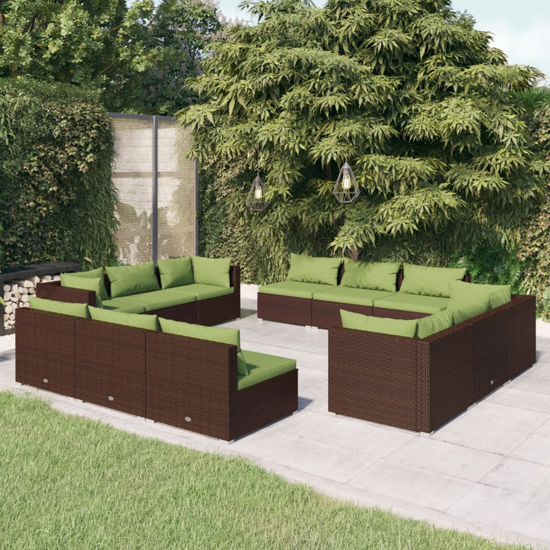 12 Piece Garden Lounge Set with Cushions Poly Rattan Brown Payday Deals