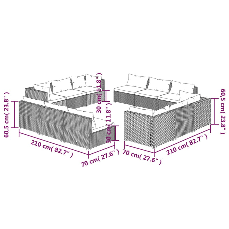 12 Piece Garden Lounge Set with Cushions Poly Rattan Brown Payday Deals
