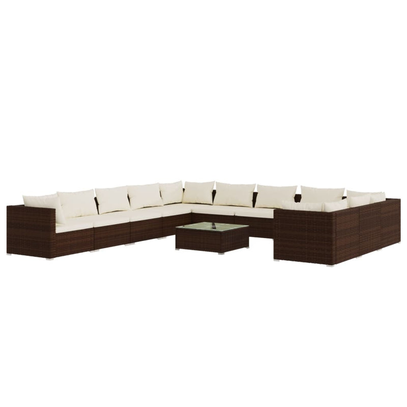 12 Piece Garden Lounge Set with Cushions Poly Rattan Brown Payday Deals