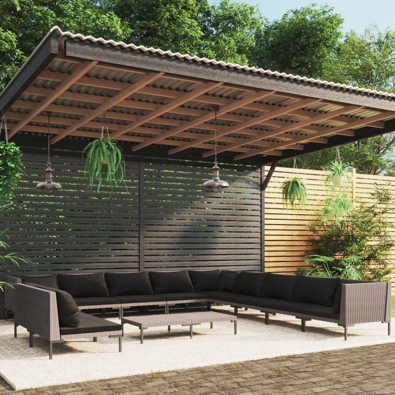 12 Piece Garden Lounge Set with Cushions Poly Rattan Dark Grey Payday Deals