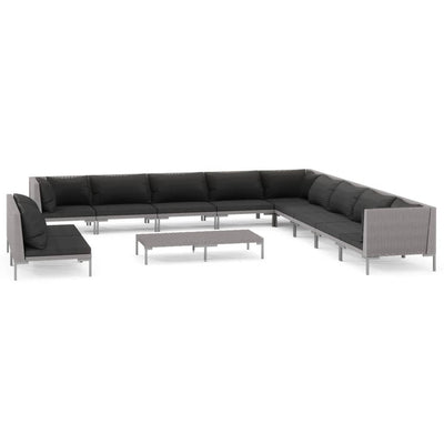 12 Piece Garden Lounge Set with Cushions Poly Rattan Dark Grey Payday Deals