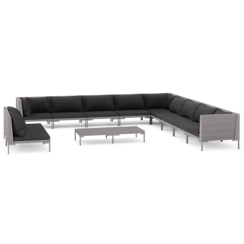 12 Piece Garden Lounge Set with Cushions Poly Rattan Dark Grey Payday Deals