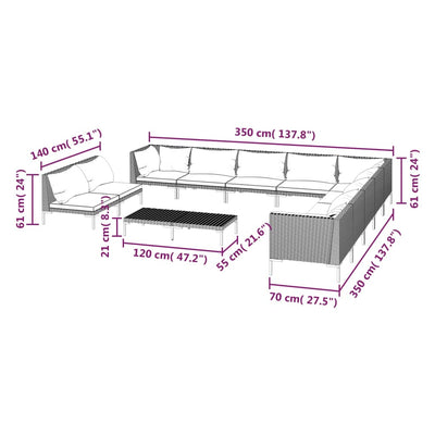12 Piece Garden Lounge Set with Cushions Poly Rattan Dark Grey Payday Deals