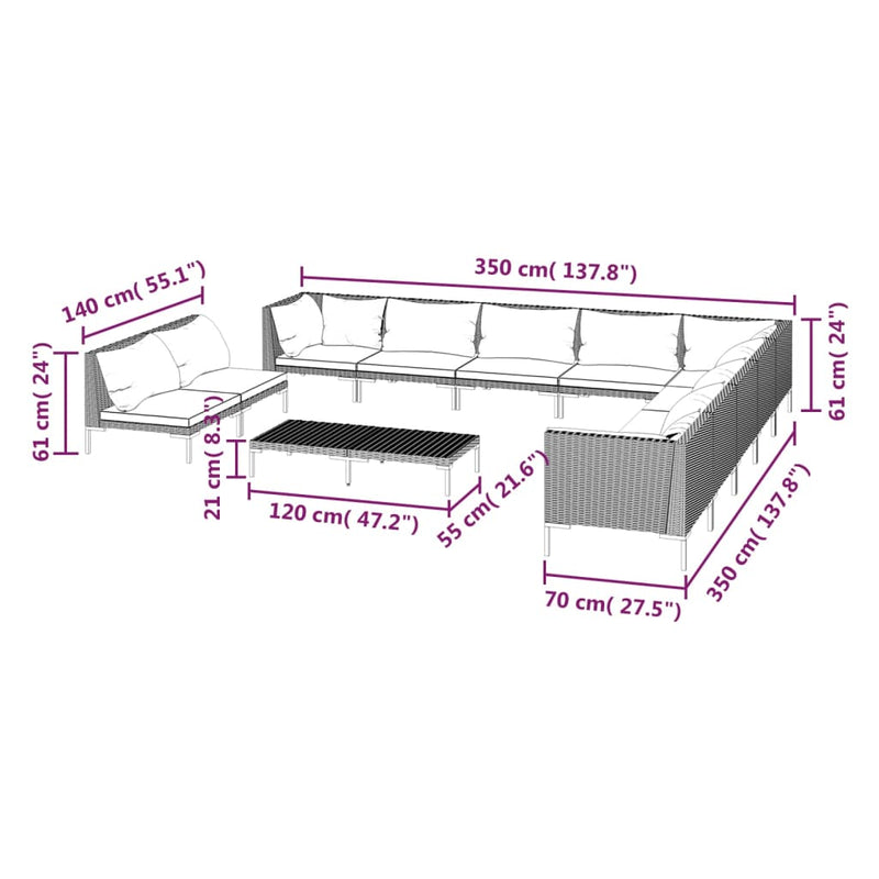 12 Piece Garden Lounge Set with Cushions Poly Rattan Dark Grey Payday Deals