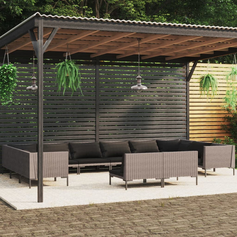 12 Piece Garden Lounge Set with Cushions Poly Rattan Dark Grey Payday Deals