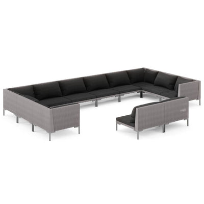 12 Piece Garden Lounge Set with Cushions Poly Rattan Dark Grey Payday Deals