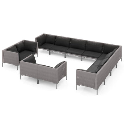 12 Piece Garden Lounge Set with Cushions Poly Rattan Dark Grey Payday Deals