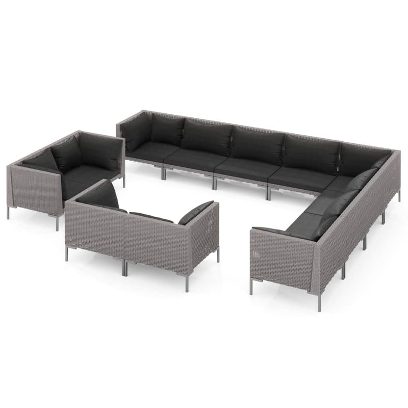 12 Piece Garden Lounge Set with Cushions Poly Rattan Dark Grey Payday Deals