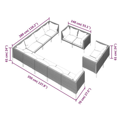 12 Piece Garden Lounge Set with Cushions Poly Rattan Dark Grey Payday Deals
