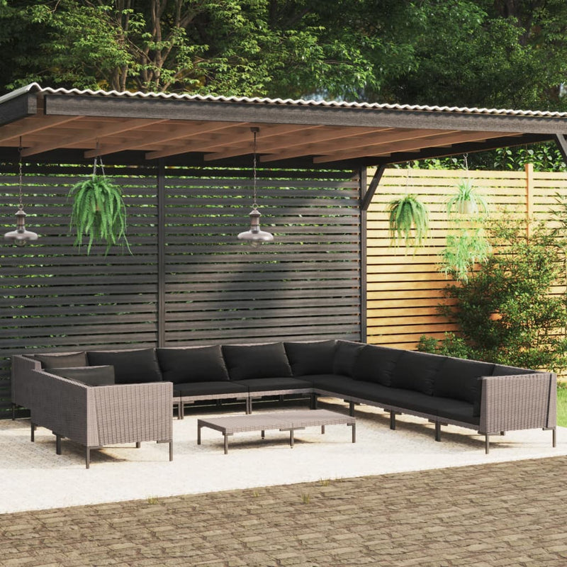 12 Piece Garden Lounge Set with Cushions Poly Rattan Dark Grey Payday Deals