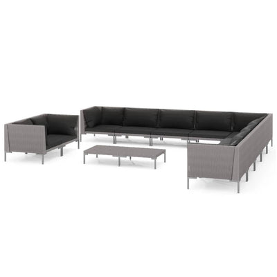 12 Piece Garden Lounge Set with Cushions Poly Rattan Dark Grey Payday Deals