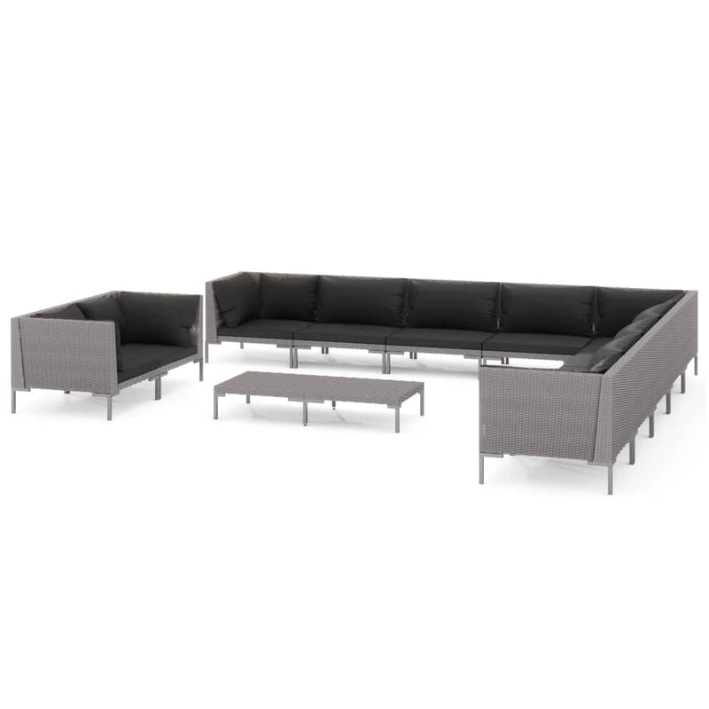 12 Piece Garden Lounge Set with Cushions Poly Rattan Dark Grey Payday Deals