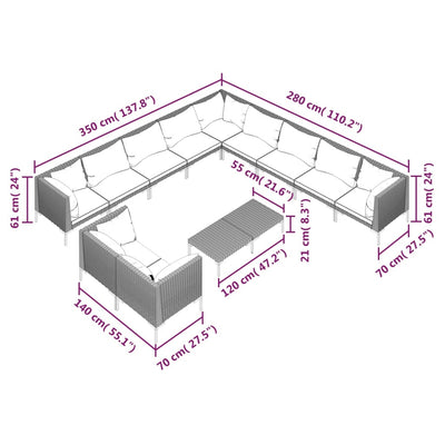 12 Piece Garden Lounge Set with Cushions Poly Rattan Dark Grey Payday Deals
