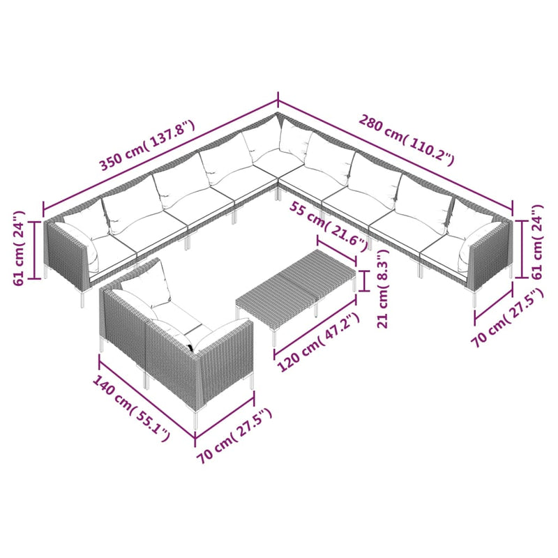 12 Piece Garden Lounge Set with Cushions Poly Rattan Dark Grey Payday Deals