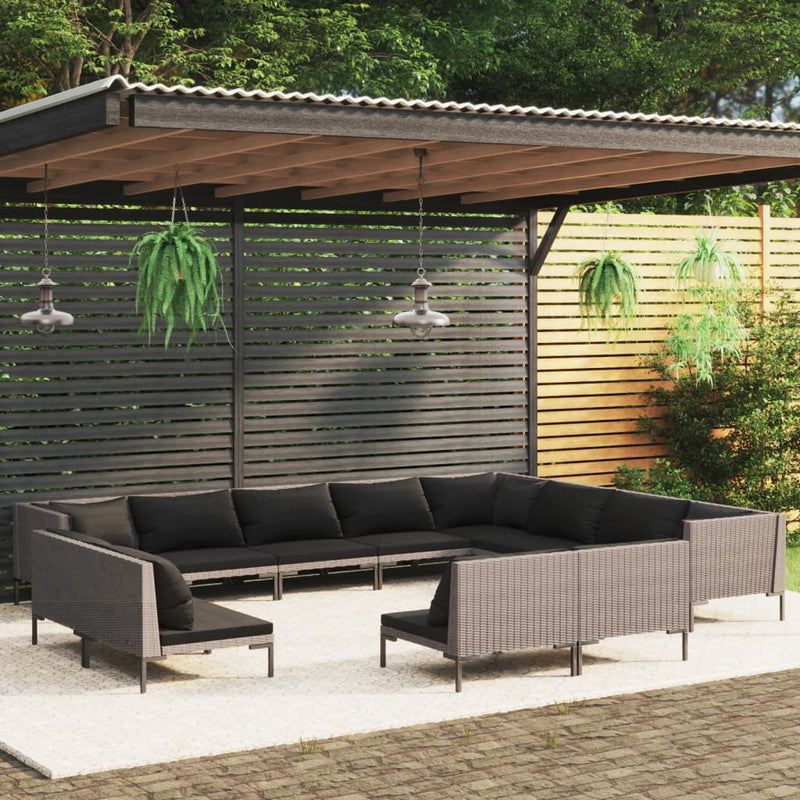 12 Piece Garden Lounge Set with Cushions Poly Rattan Dark Grey Payday Deals