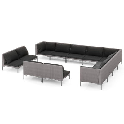 12 Piece Garden Lounge Set with Cushions Poly Rattan Dark Grey Payday Deals