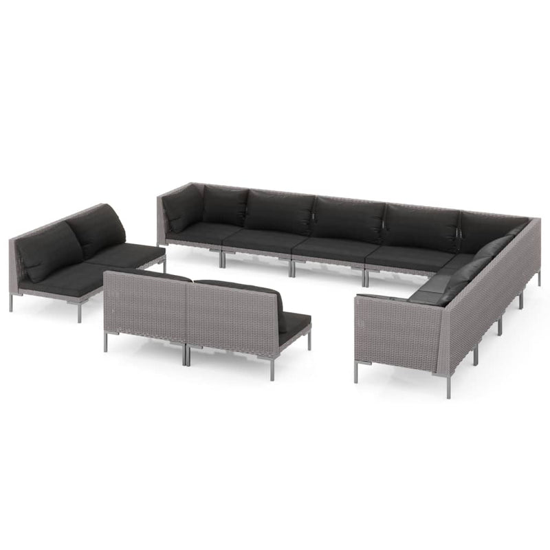 12 Piece Garden Lounge Set with Cushions Poly Rattan Dark Grey Payday Deals