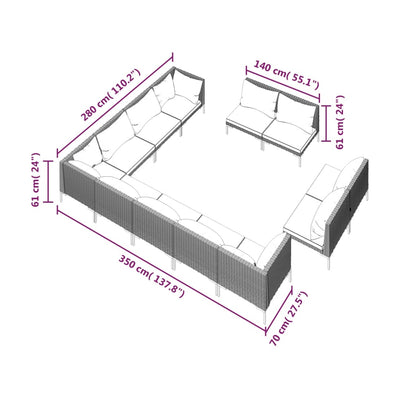 12 Piece Garden Lounge Set with Cushions Poly Rattan Dark Grey Payday Deals