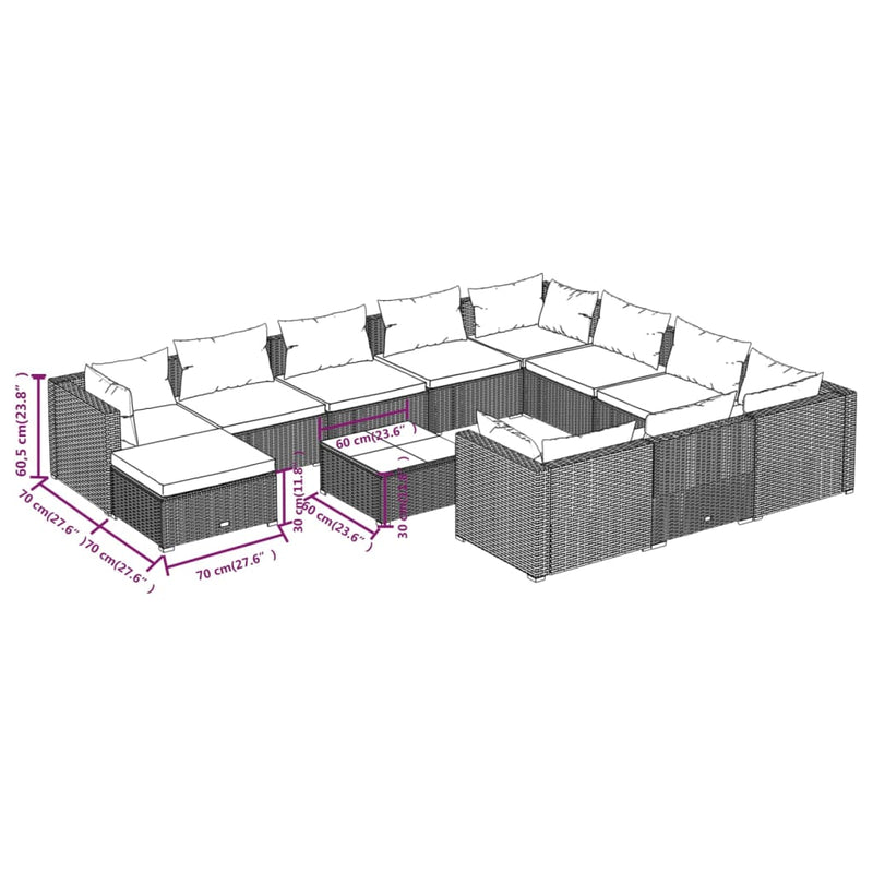 12 Piece Garden Lounge Set with Cushions Poly Rattan Grey Payday Deals