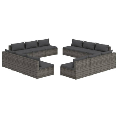 12 Piece Garden Lounge Set with Cushions Poly Rattan Grey Payday Deals