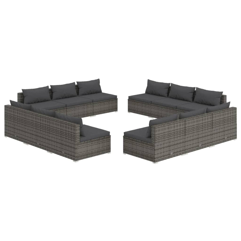 12 Piece Garden Lounge Set with Cushions Poly Rattan Grey Payday Deals