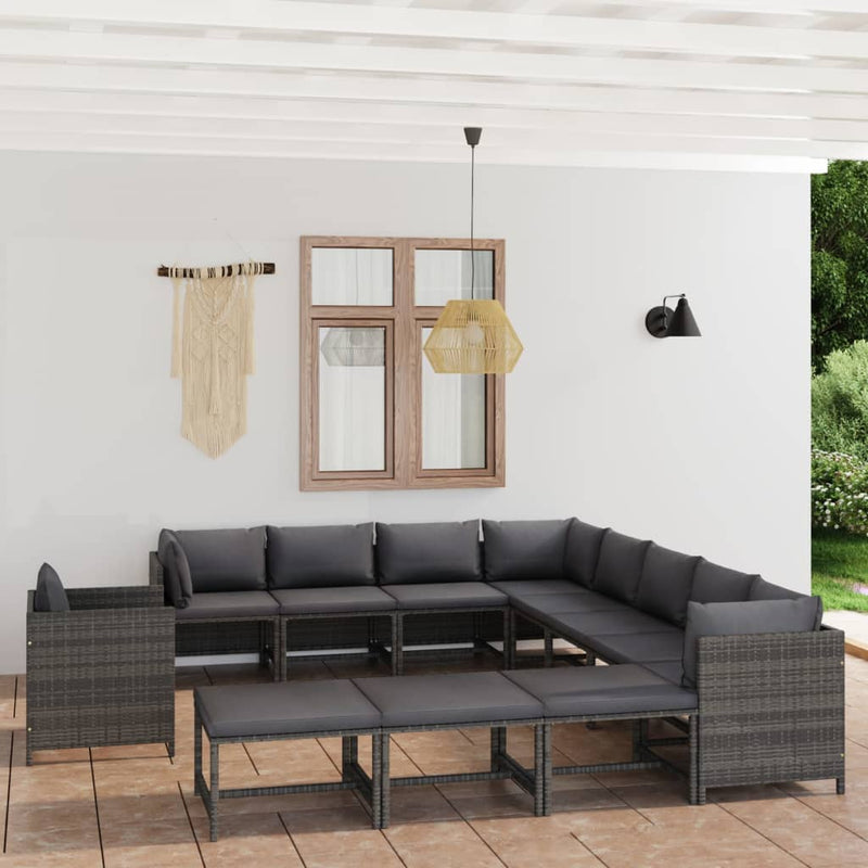 12 Piece Garden Lounge Set with Cushions Poly Rattan Grey Payday Deals