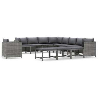 12 Piece Garden Lounge Set with Cushions Poly Rattan Grey Payday Deals
