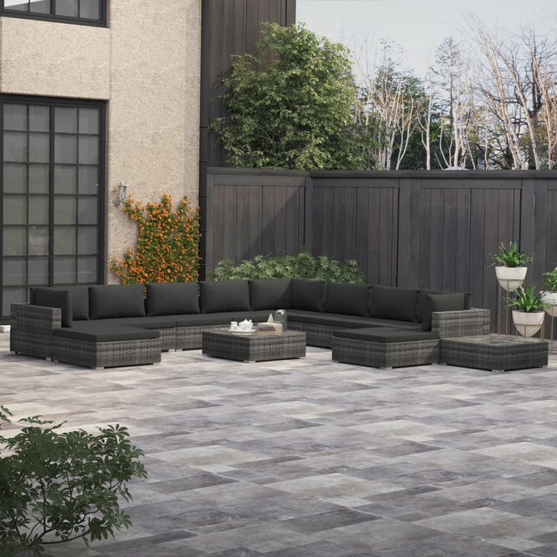 12 Piece Garden Lounge Set with Cushions Poly Rattan Grey Payday Deals