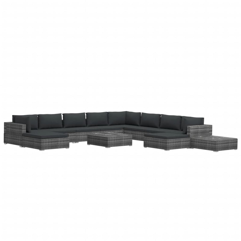12 Piece Garden Lounge Set with Cushions Poly Rattan Grey Payday Deals