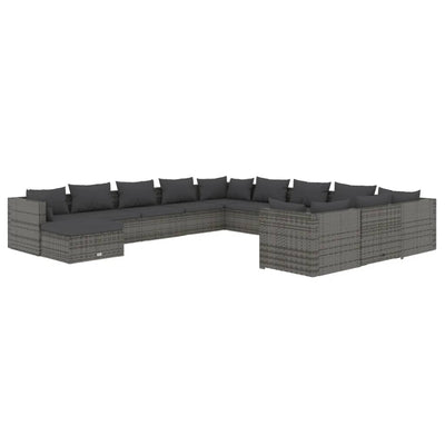 12 Piece Garden Lounge Set with Cushions Poly Rattan Grey Payday Deals