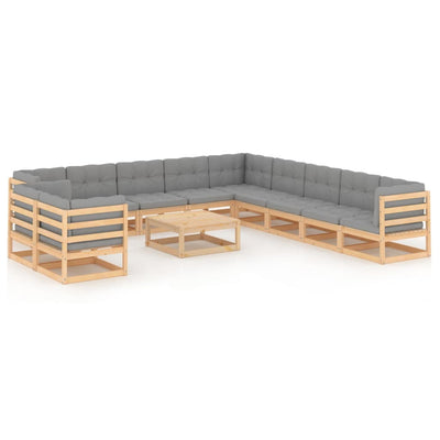12 Piece Garden Lounge Set with Cushions Solid Pinewood Payday Deals