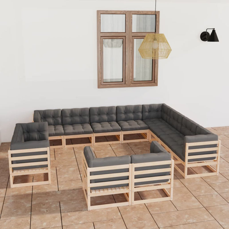 12 Piece Garden Lounge Set with Cushions Solid Pinewood Payday Deals