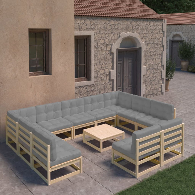 12 Piece Garden Lounge Set with Cushions Solid Pinewood Payday Deals