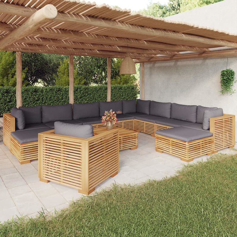 12 Piece Garden Lounge Set with Cushions Solid Teak Wood Payday Deals